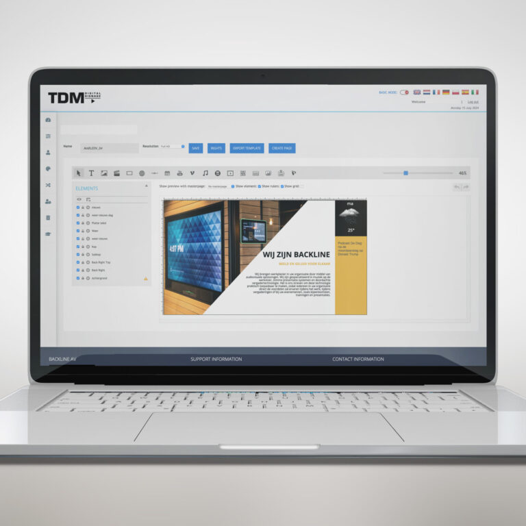 laptop met tdm signage_backline voorbeeld