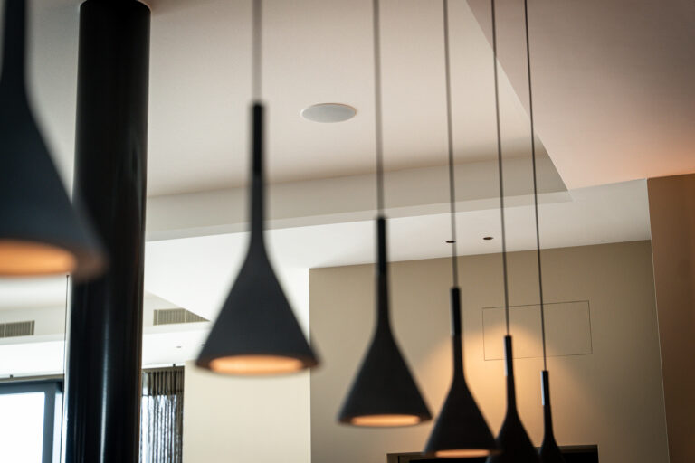 Plafondspeaker in showroomruimte Livingstone